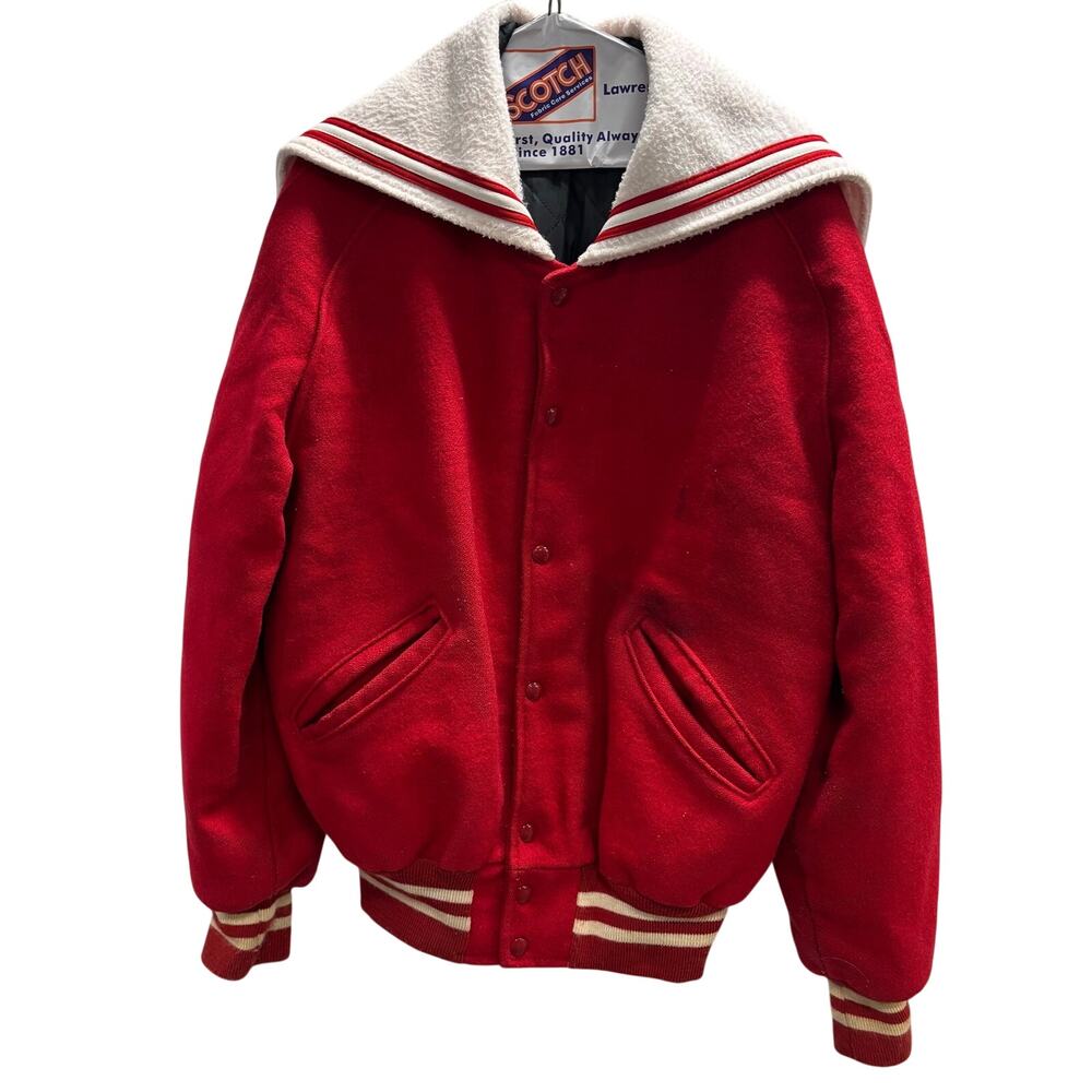 Vtg DeLong 90s Letterman Letter Jacket Game Varsity Red/ White Large L Snap USA